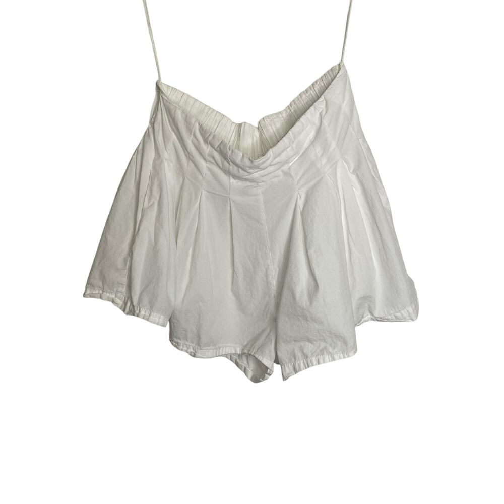 Free People Pull On High Waist Pleated Shorts Cotton Preppy White Size Medium